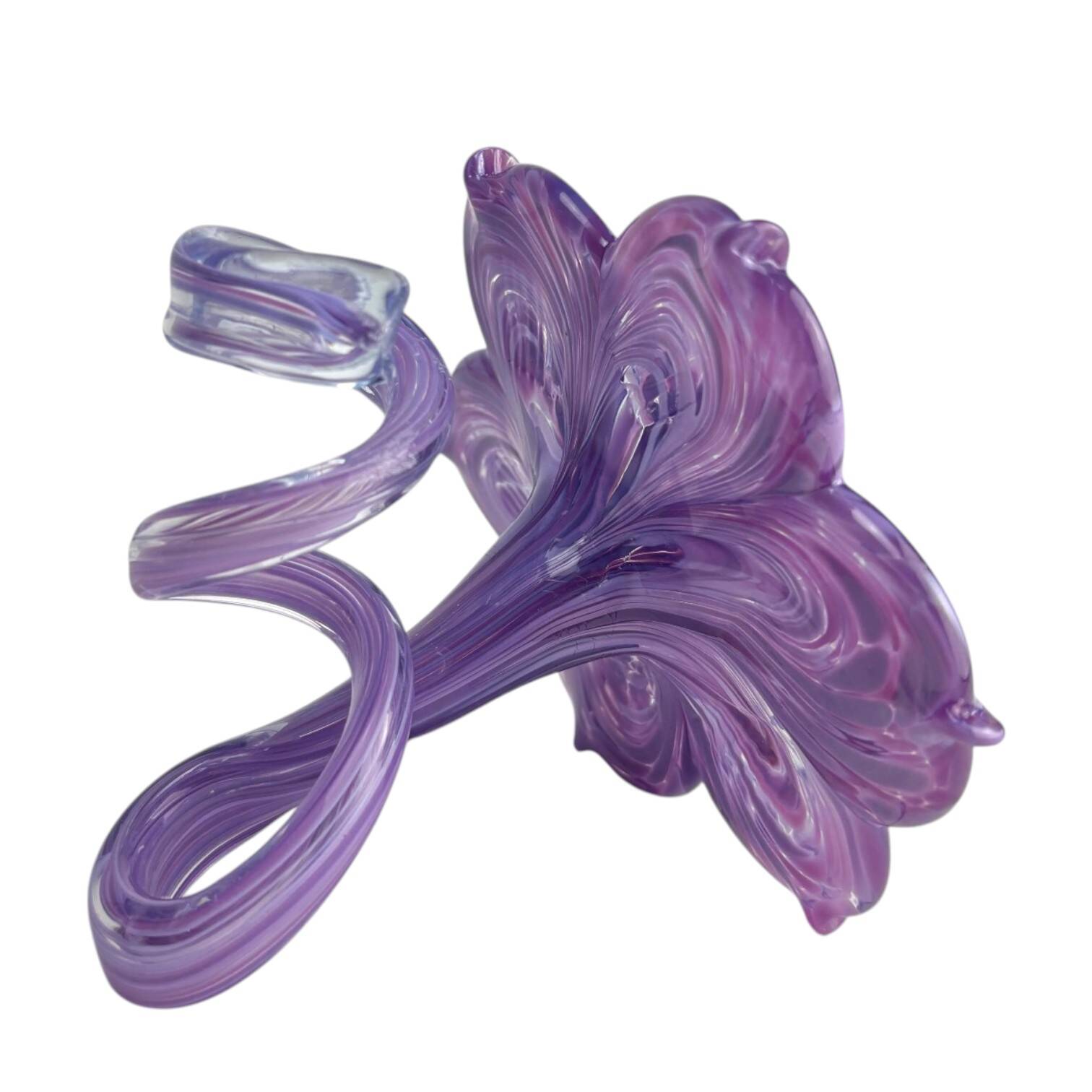 Pair of flower candle holders made of glass, handcrafted in Italy.