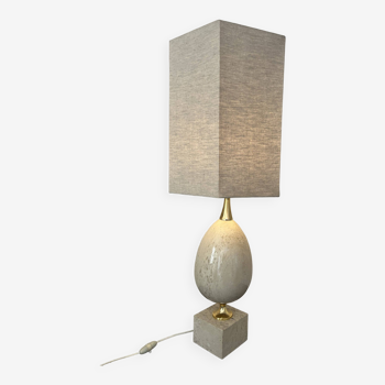 Large travertine lamp by Philippe Barbier