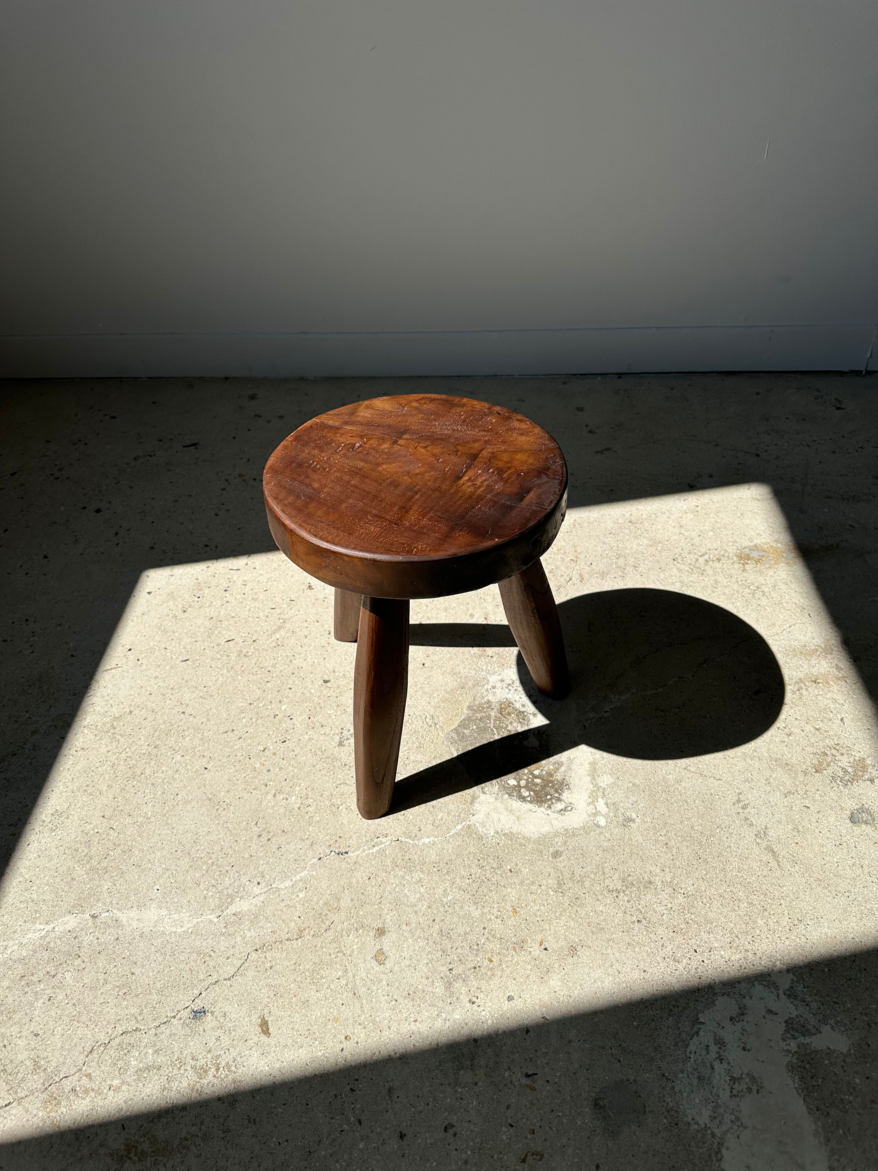 Brown solid wood stool flat circular seat