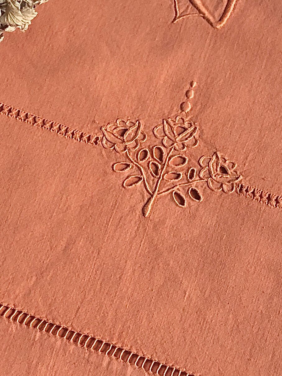 Old linen and cotton sheet terracotta