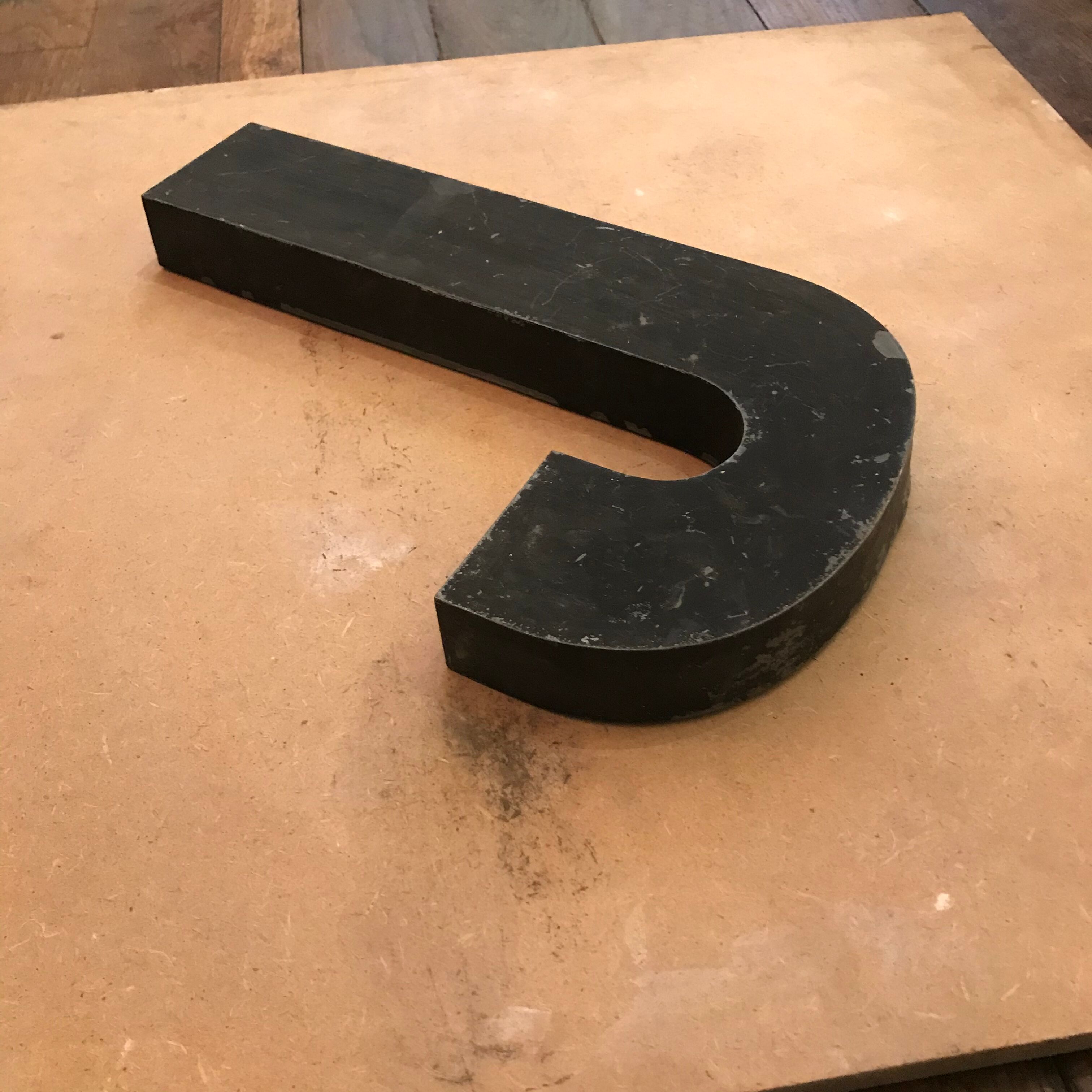 Old zinc metal sign letter J 30 cm