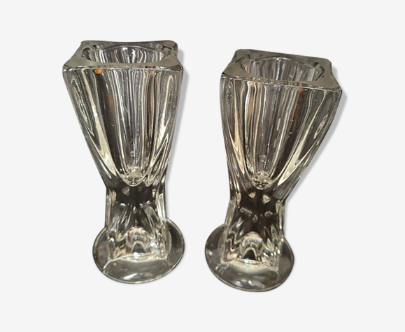 Lot de 2 bougeoirs vintage en verre années 60