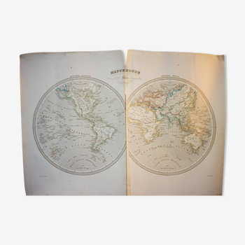 Gravure ancienne de Grenier 1840 - Mappemonde de Dufour