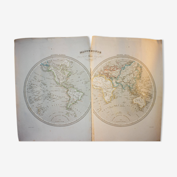 Old engraving by Grenier 1840 - Dufour's world map