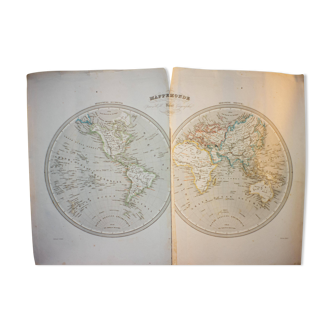 Gravure ancienne de Grenier 1840 - Mappemonde de Dufour