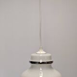 Suspension in white opaline with chrome trim, France circa 1970.