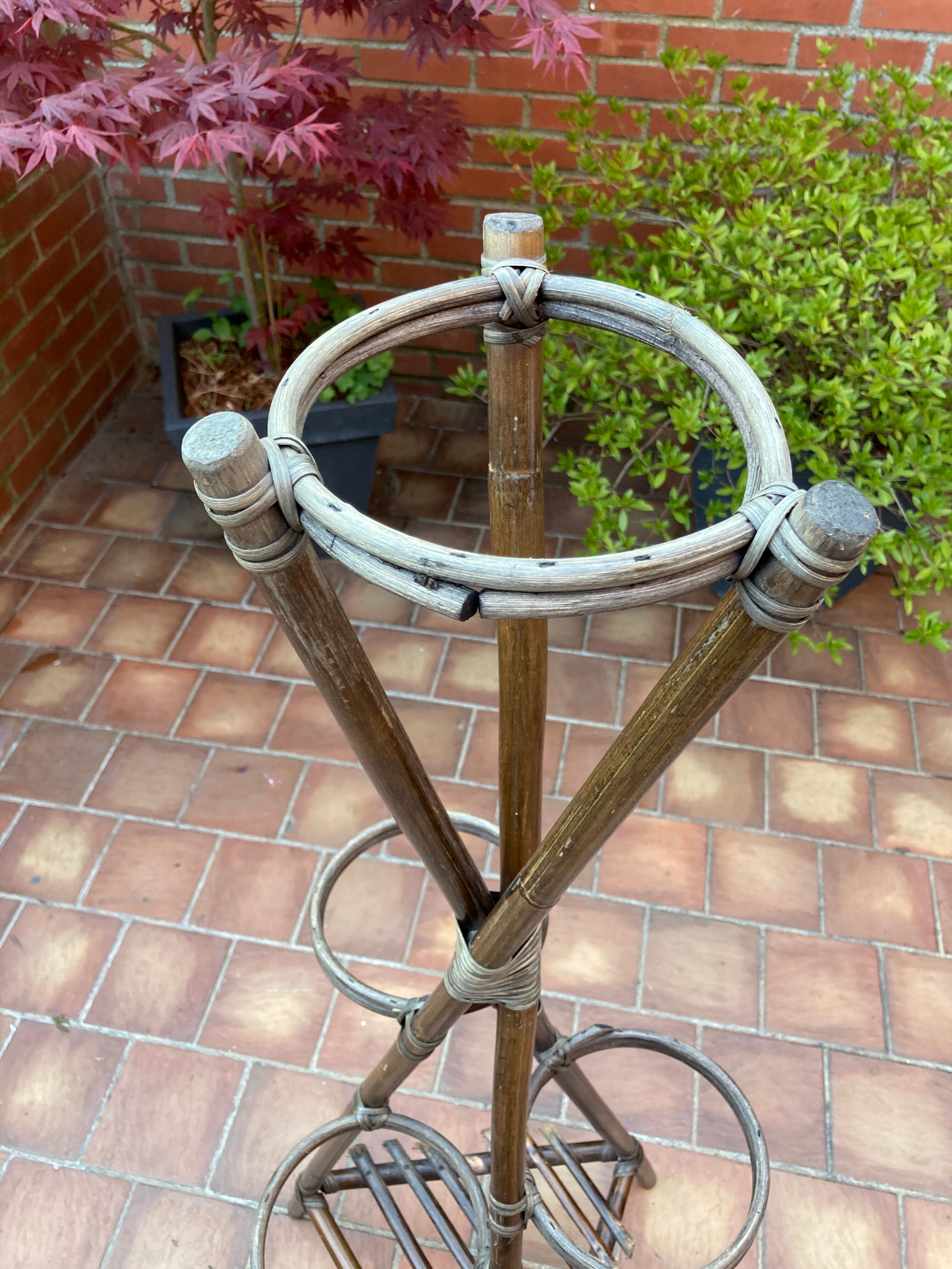 Vintage rattan plant holder