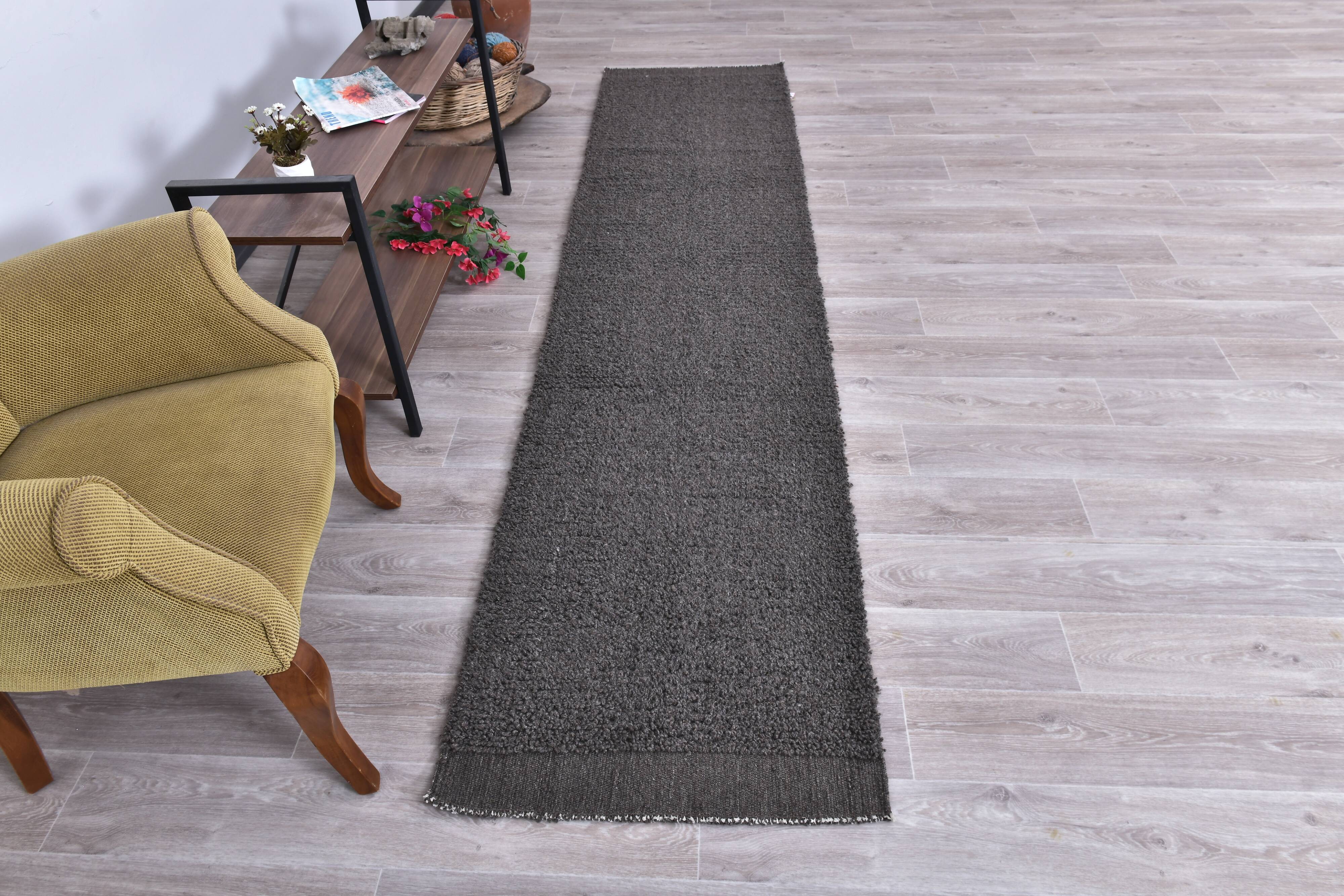 Brown Gray Turkish Runner Rug  68x303Cm SK 241403