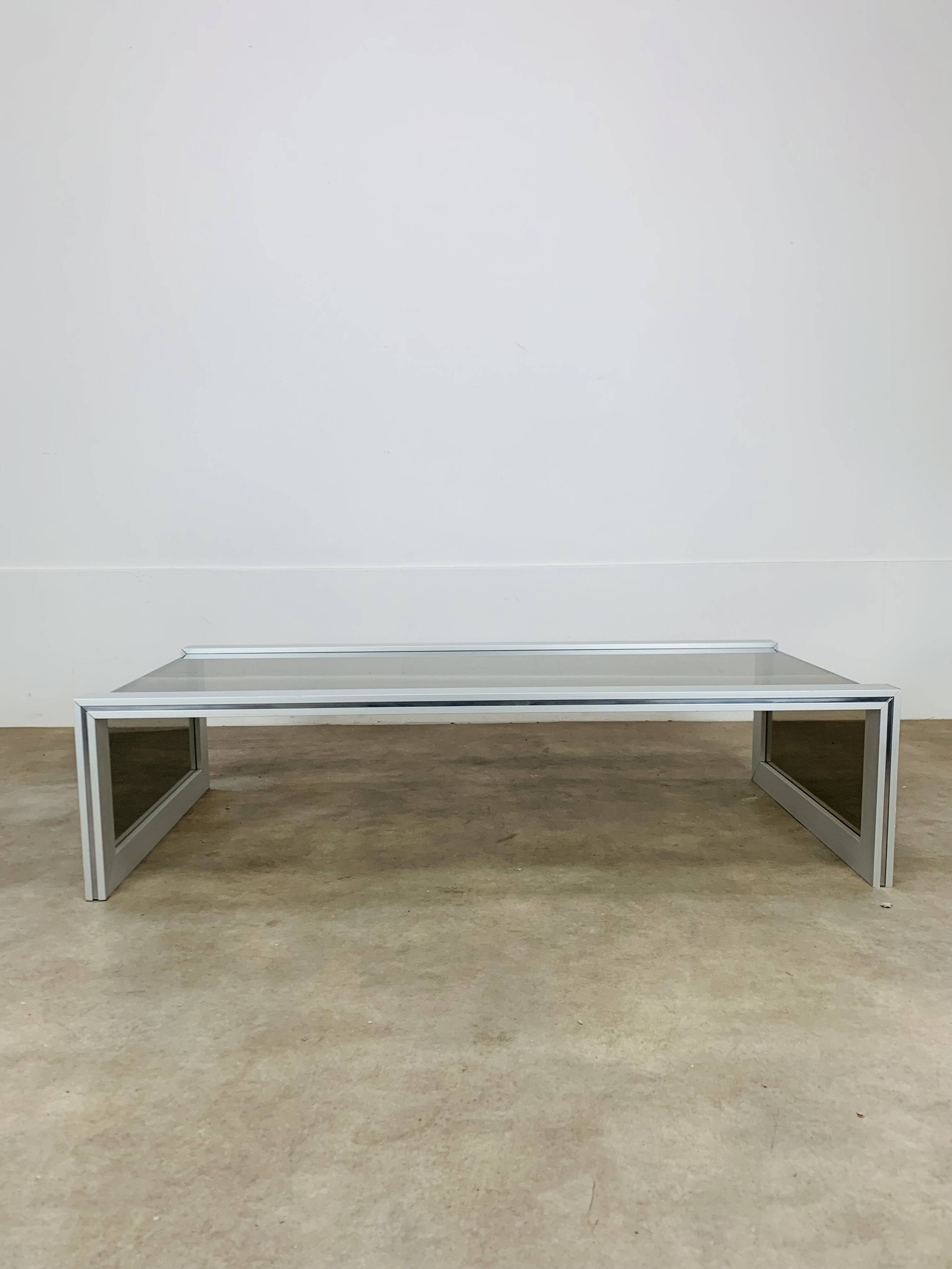 Aluminum and smoked glass coffee table, 1970s