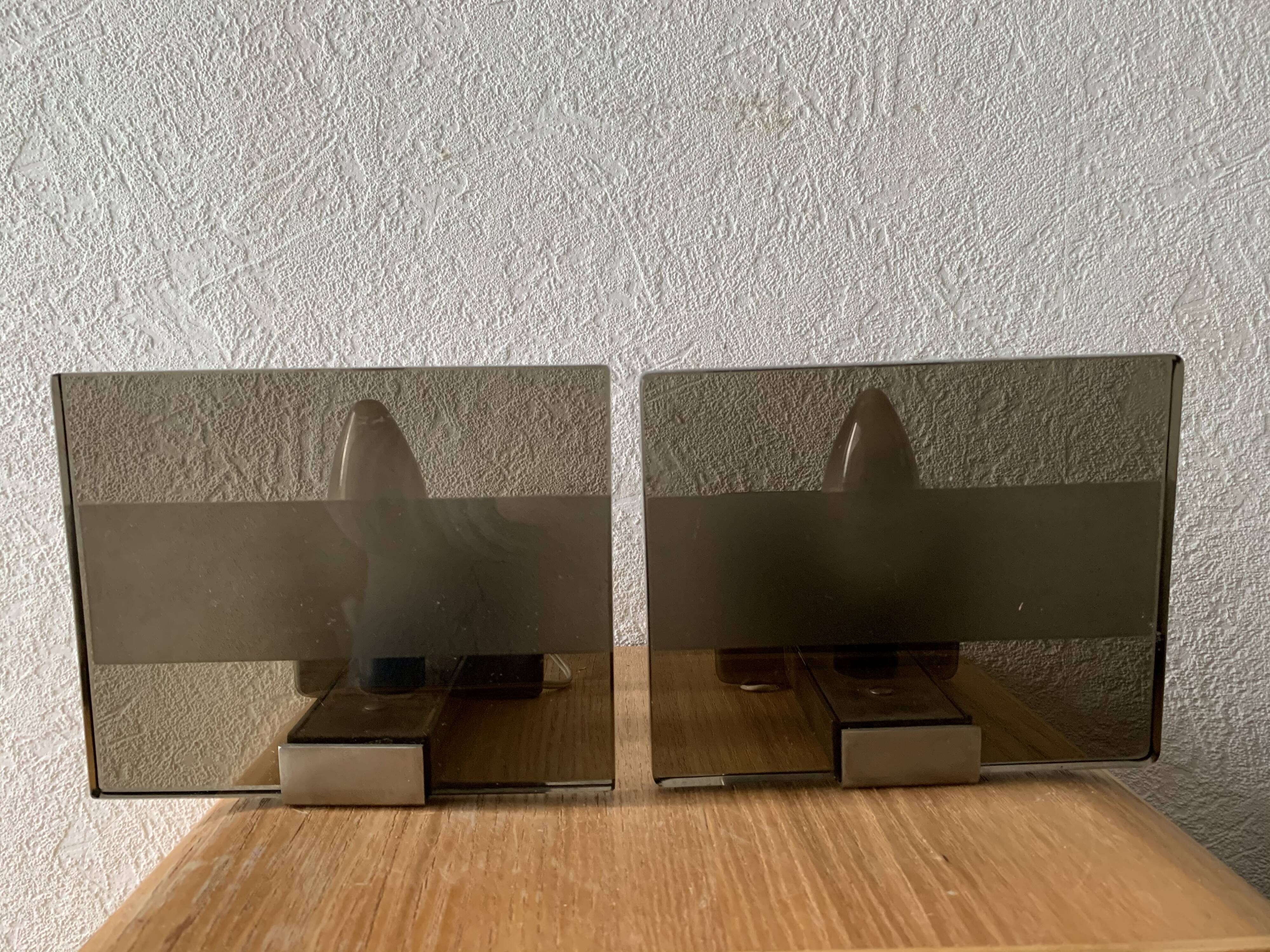 Pair wall light vintage smoke glass