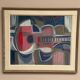 Huile sur panneau originale suédoise – « Guitare » par Ingemar Hammar – Datée de 1964 – Vintage et encadrée