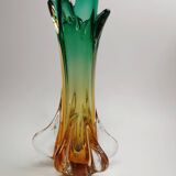 Artistic glass vase in green and amber shades – 1960s/70s