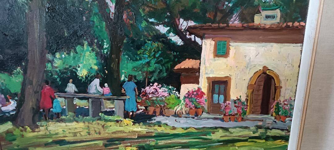 Landscape oil on panel Giuseppe Cavallini (Livorno 1916-2000) Villa Fabbricotti