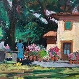 Landscape oil on panel Giuseppe Cavallini (Livorno 1916-2000) Villa Fabbricotti