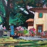 Landscape oil on panel Giuseppe Cavallini (Livorno 1916-2000) Villa Fabbricotti