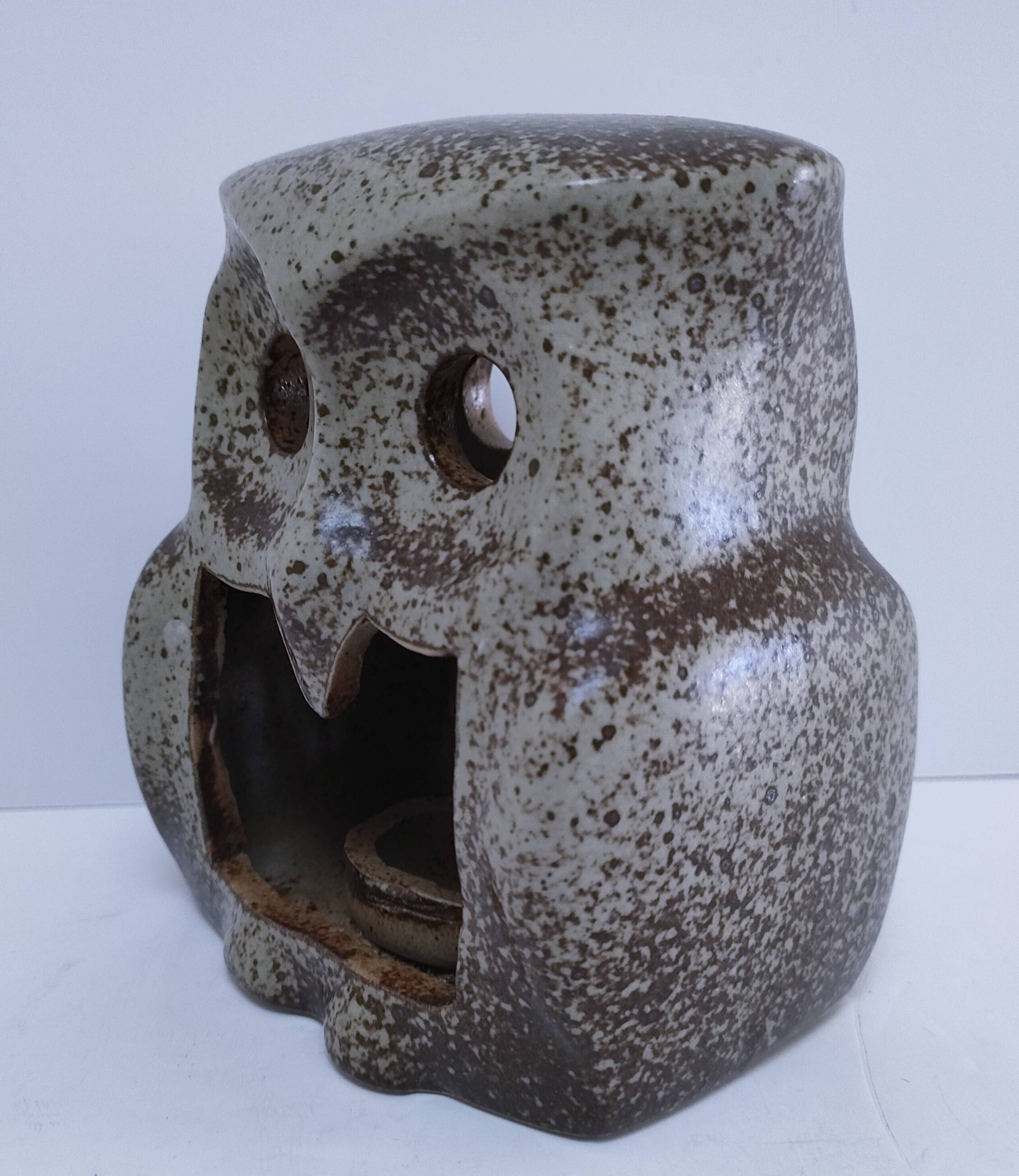 vintage pyrite stone owl candlestick