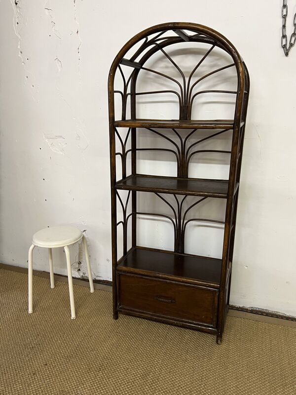 Etagère bibliothèque vintage en rotin et bambou