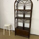 Etagère bibliothèque vintage en rotin et bambou