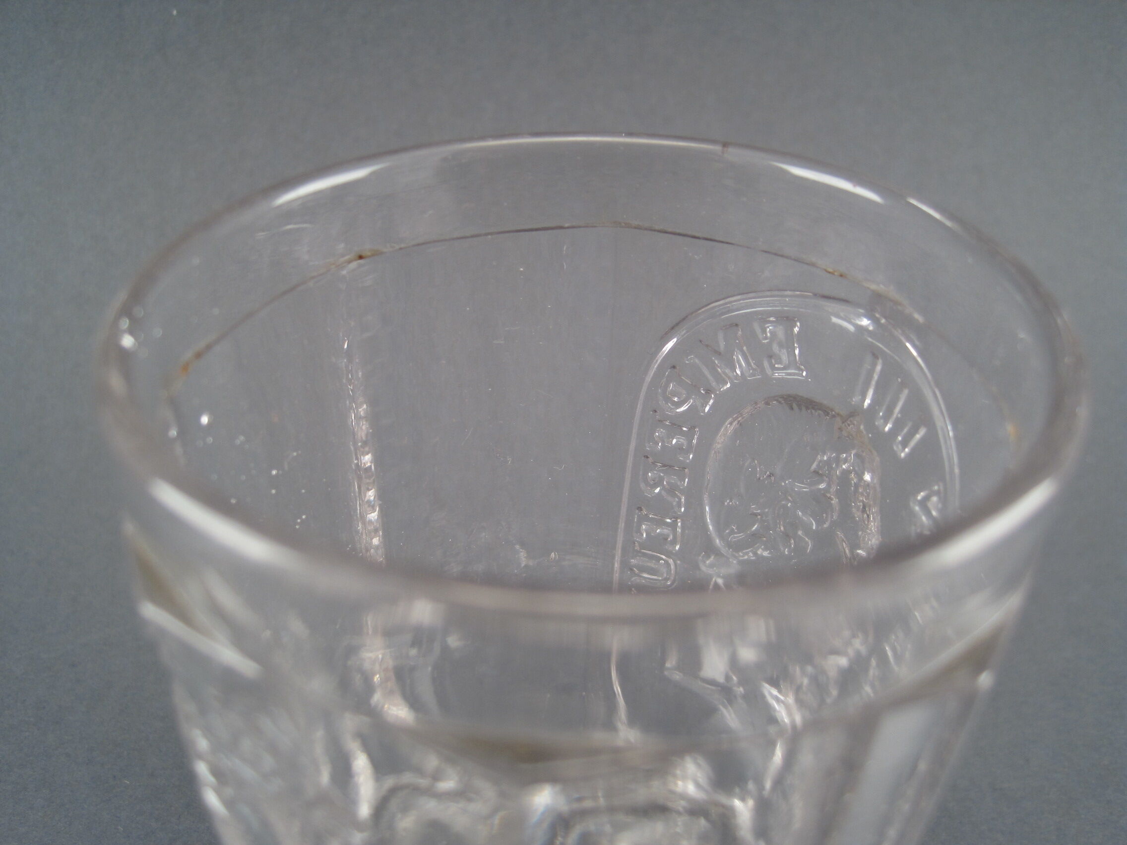 Faceted cup glass circa 1850, Napoleon III emperor, the empire is peace