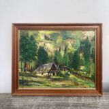 Old paysgae painting oil on canvas assembly