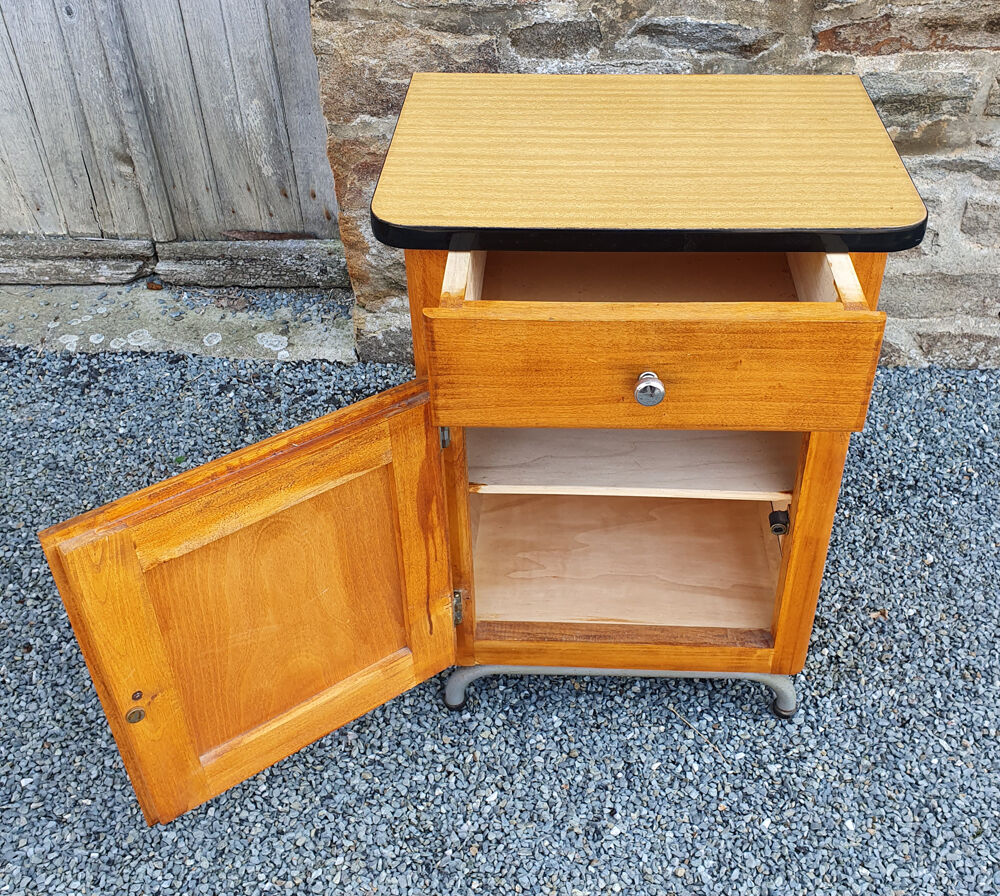 Pair of bedsides, boarding school, wood, metal, formica, vintage, 50s
