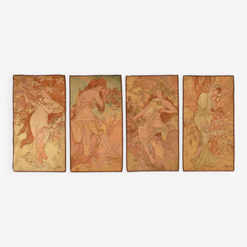 Suite de 4 tapisserie représentantes 4 Saisons de style Art Nouveau