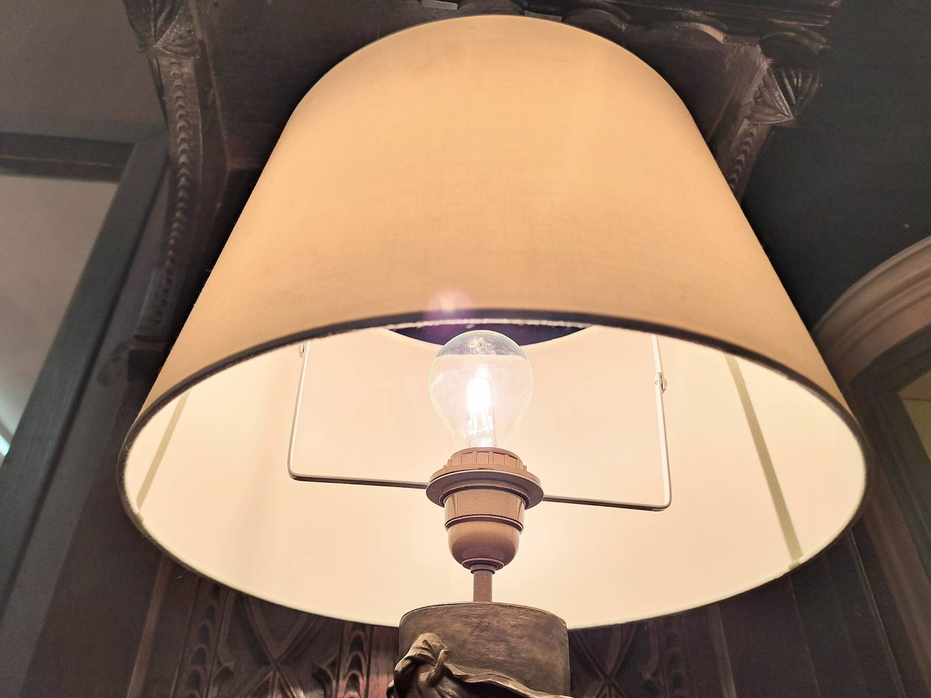 Lamp signed L. Moreau in brushed metal.