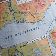 Vintage school map of France, Mediterranean, Corsica, Massif Central