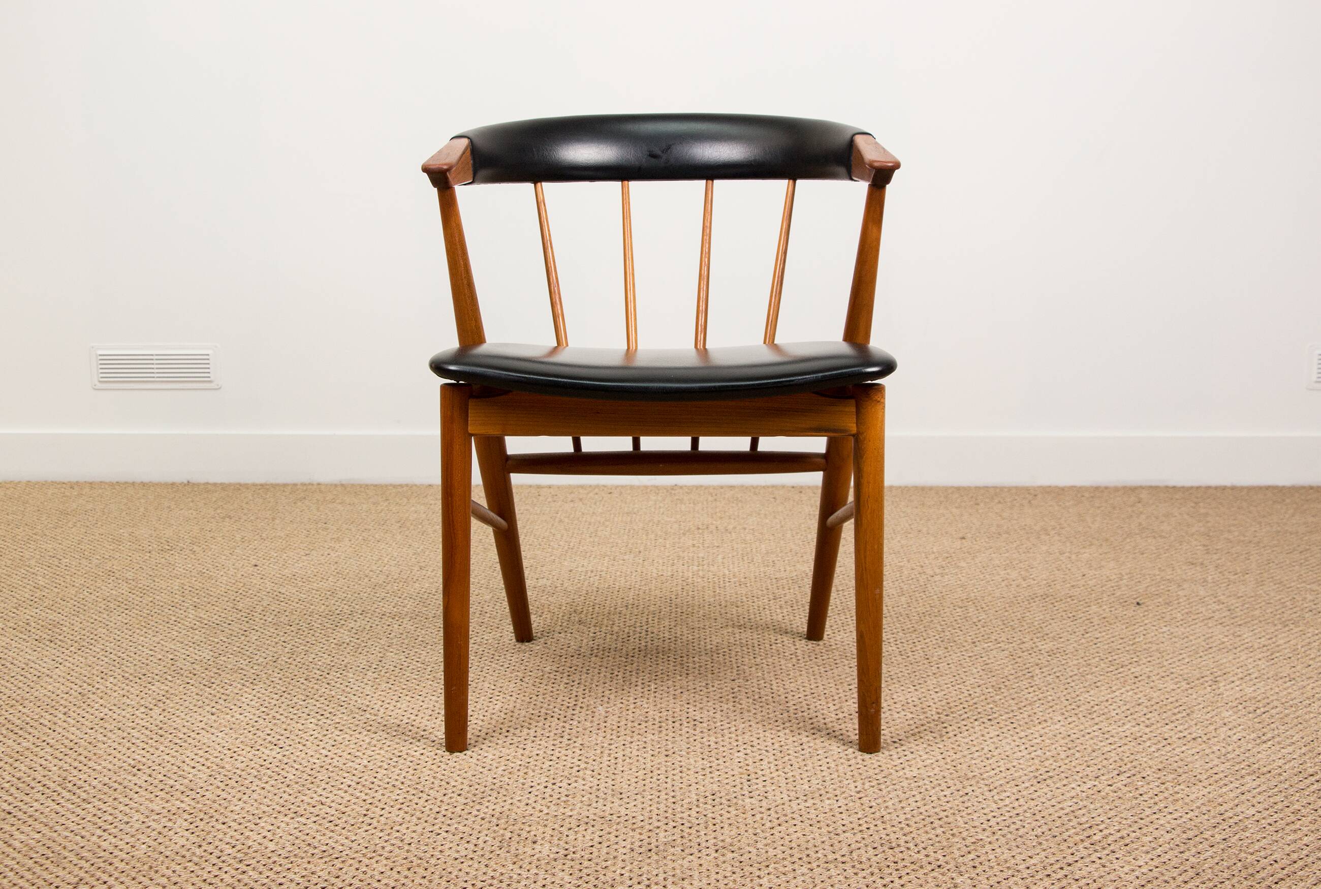 Danish armchair in teak and skai by Helge Sibast for Sibast 1955.