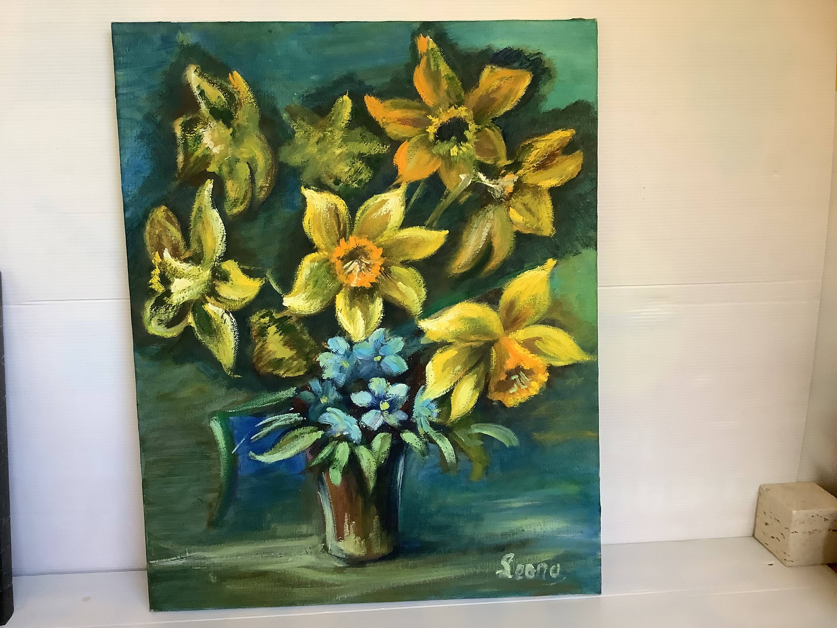 Painting bouquet of flowers oil on canvas signed