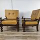 1980s leather and solid wood armchairs
