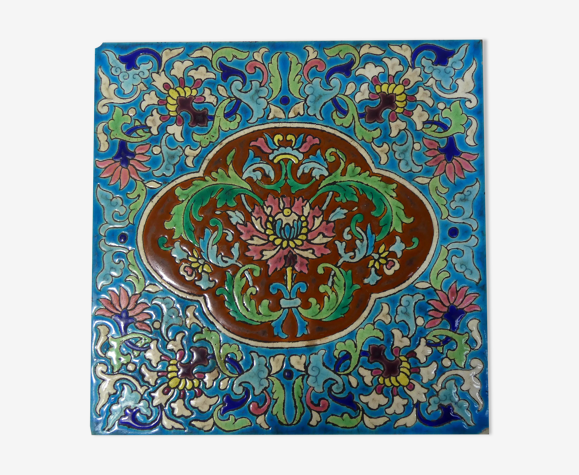 Ancien dessous de plat carreau de faience longwy