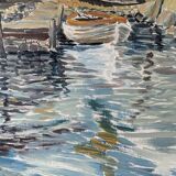 1971 Mid-Century Modern "Boathouse", Vintage Swedish Framed Oil Painting