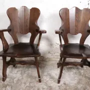 Story book brutalist wabi sabi oak fireplace lounge chairs