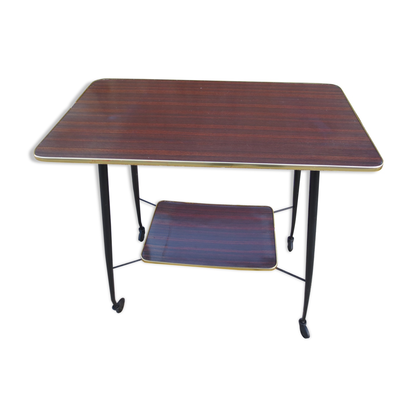 Table d'appoint ou desserte vintage plateau formica couleur bois