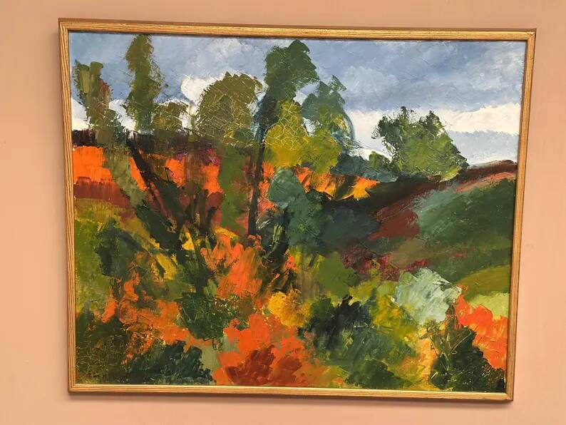 Swedish Oil on Canvas "Autumn Landscape" by Stig Hallblom, Vintage & Framed