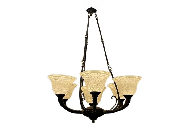 Vintage bronze Murano glass chandelier 1960s