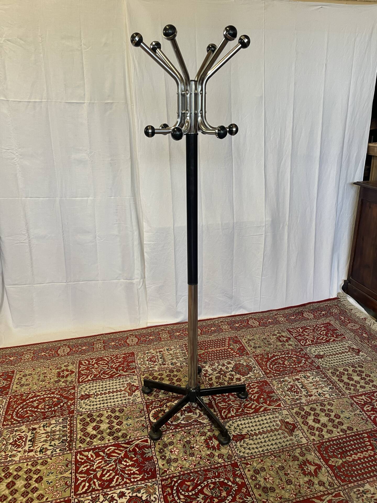 Vintage chrome and black metal parrot coat rack