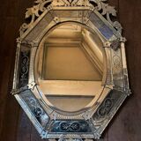 Venetian mirror with Napoleon III style pareclose in beveled and engraved glass