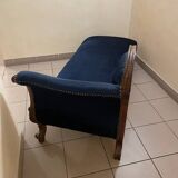 Chaise Longue Meridienne Right Side Mahogany Wood & Blue Velvet