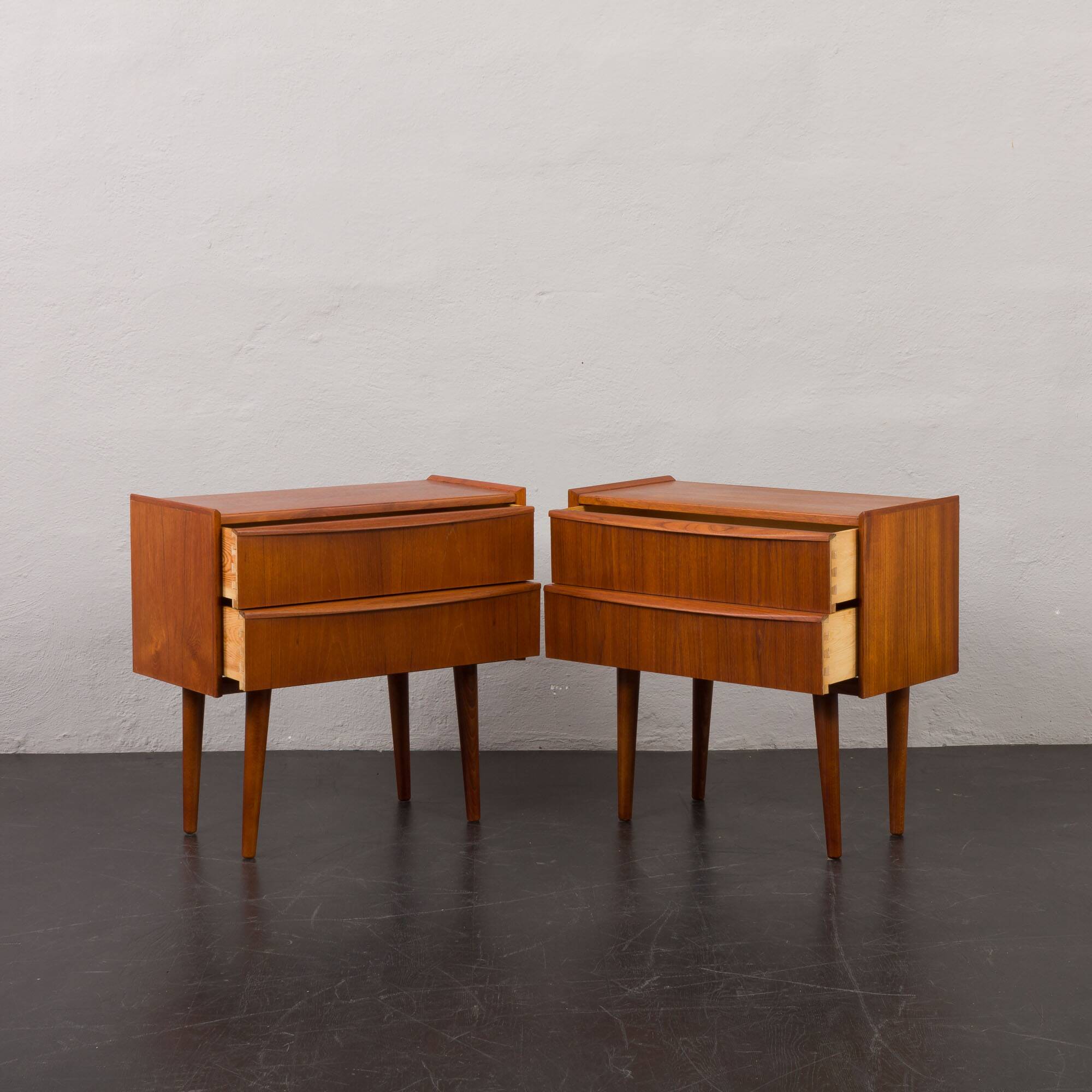 Pair of Danish vintage teak nightstands with 2 drawers, 1960s