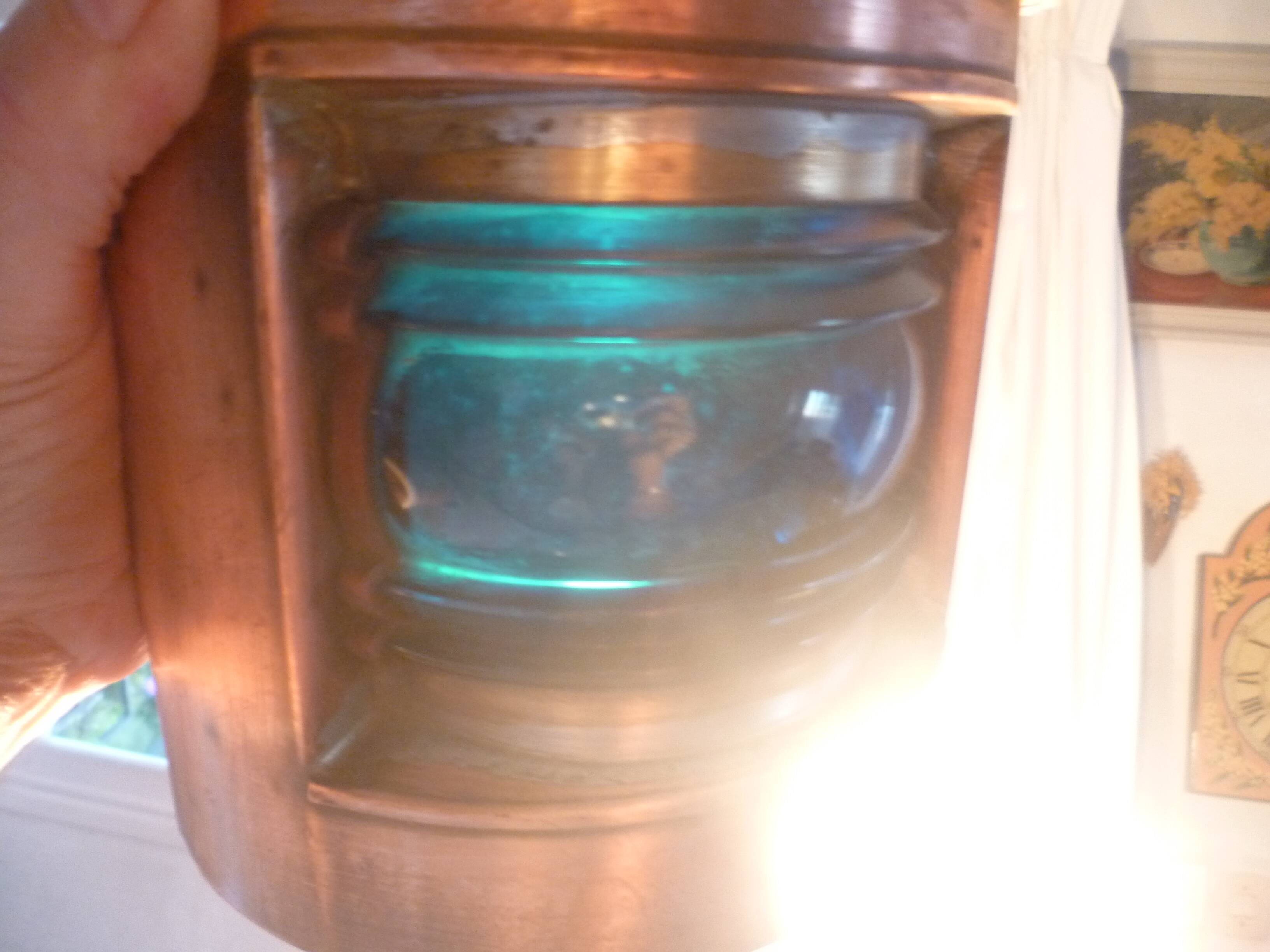 lantern lantern in copper and blue curved glass nautical object