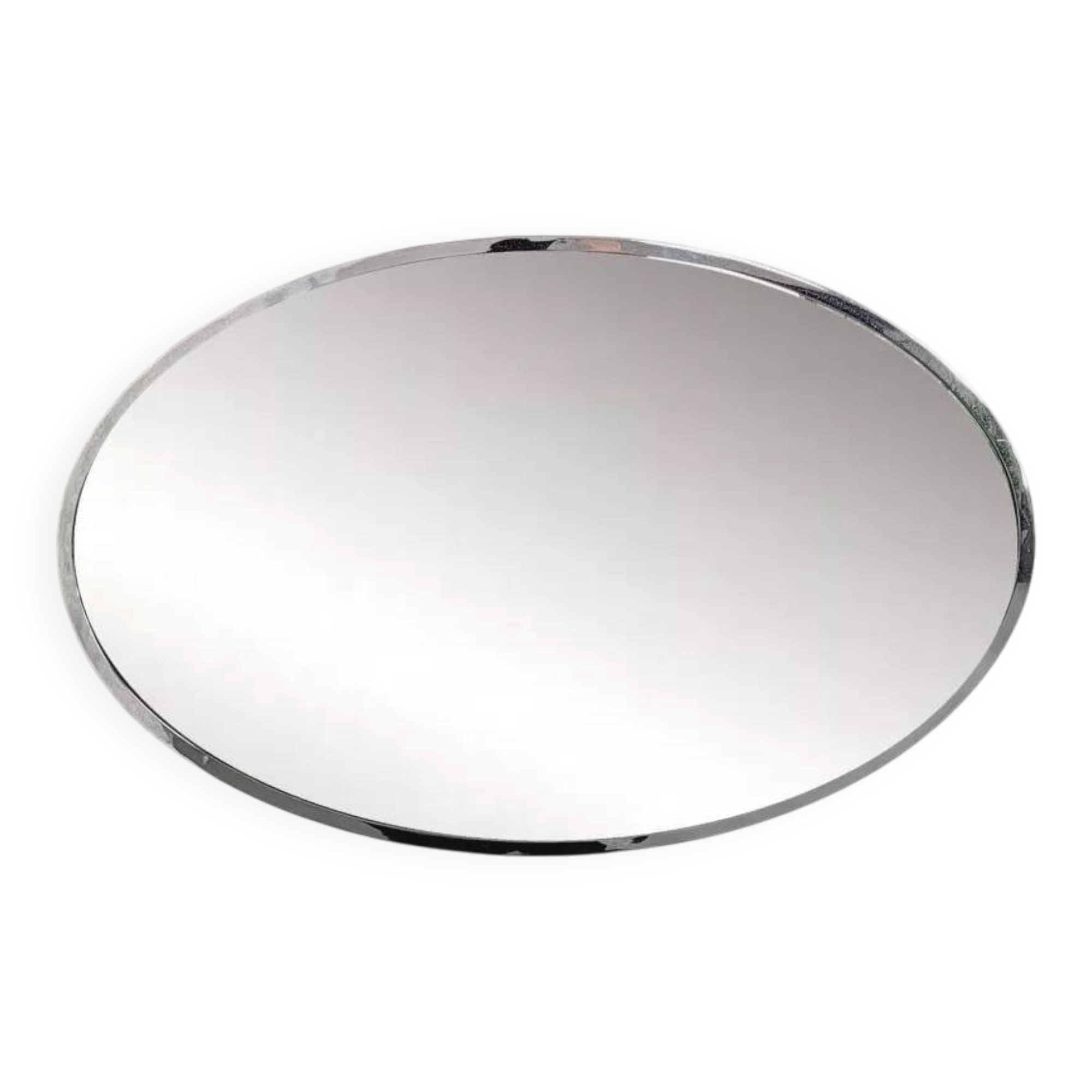 Oval mirror from the 1960s with a chrome frame.