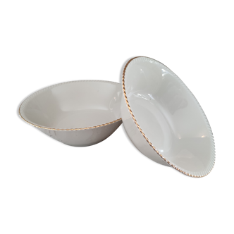 Set of 2 pull-out salad bowls in porcelain Bavaria beige bordered gold model Jutta