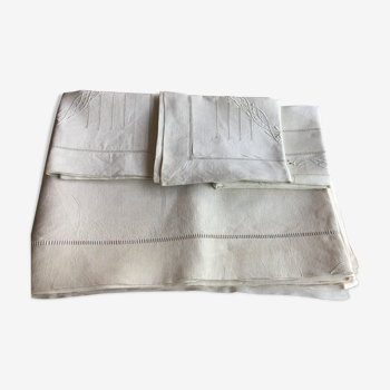 Old linen sheet & its 3 pillowcases