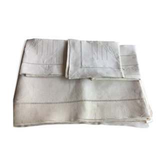 Old linen sheet & its 3 pillowcases