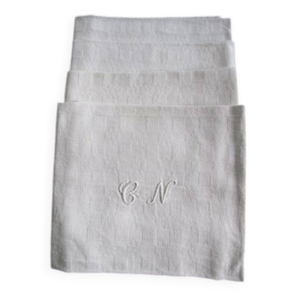 SUITE DE 10 SERVIETTES EN DAMASSÉ DE FIL DE LIN COURONNE CO