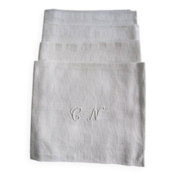 4 grandes serviettes de table anciennes damassées, monogrammées