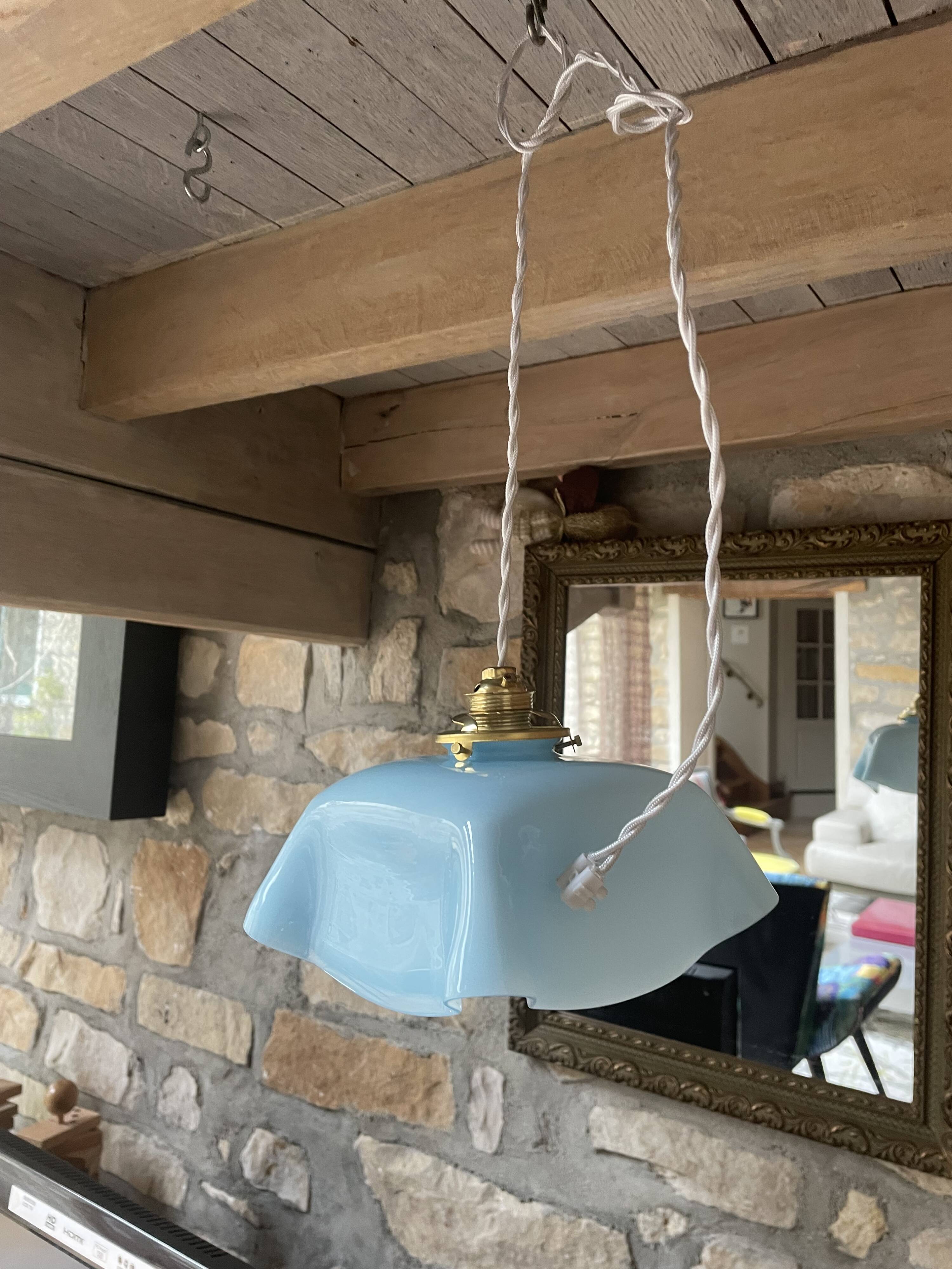 Vintage opaline blue pendant lamp