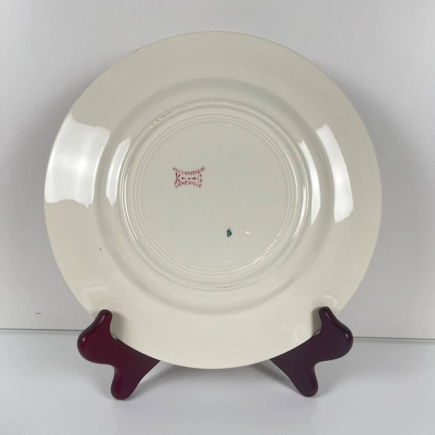 Set of 6 flat plates KG Lunéville Terre de fer, "Fontainebleau", pink, 19th century